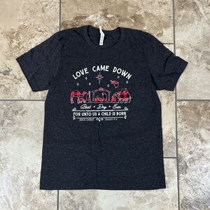 Christmas nativity scene Charcoal Tee with Red and White Graphic